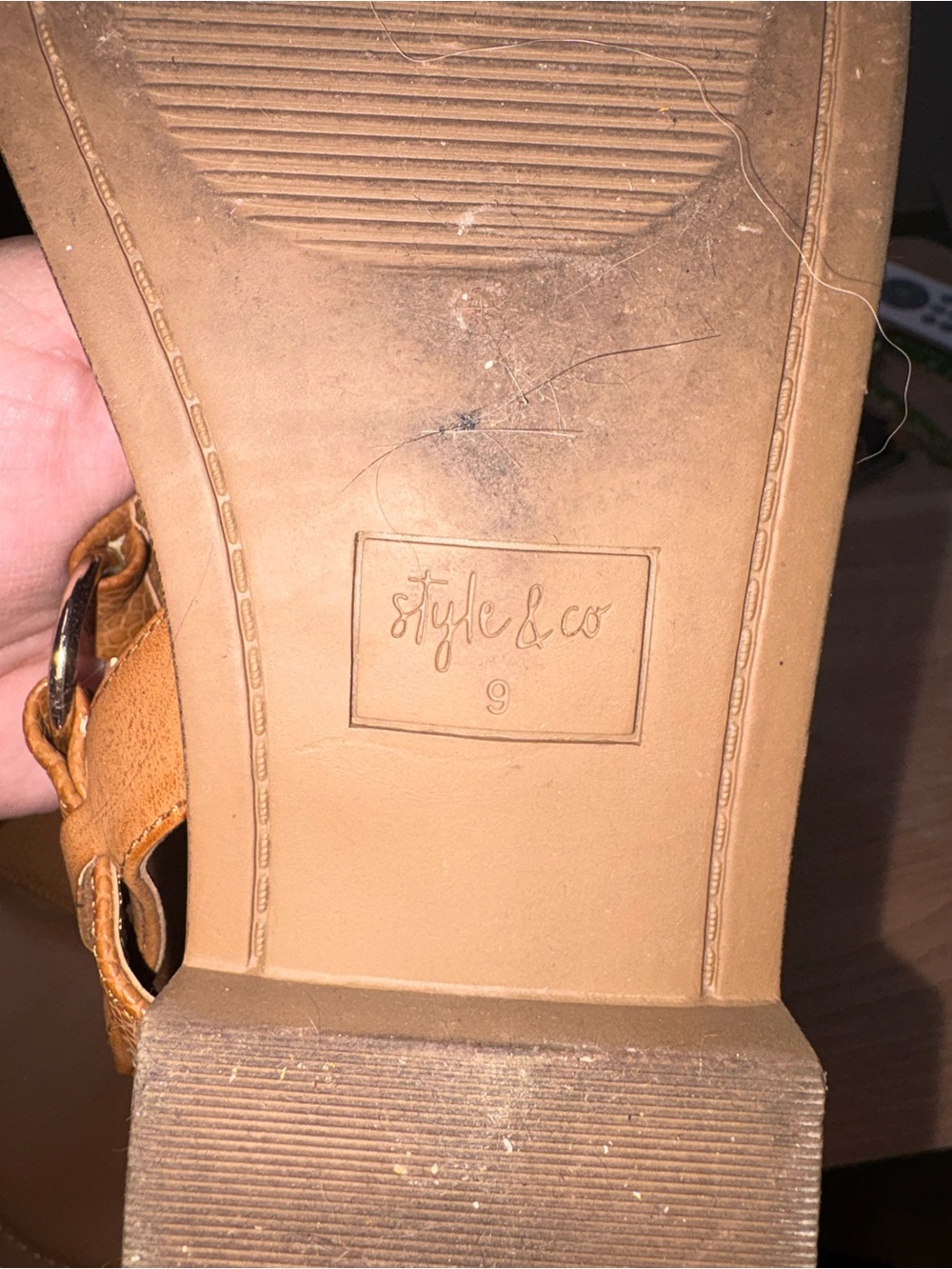 Style & Co. Tan Textured T-Strap Slingback Sandals - Picture 2 of 3